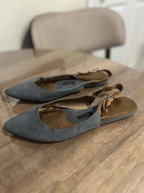 Pied Juste Blue Suede Pointed Toe Slingback Flats